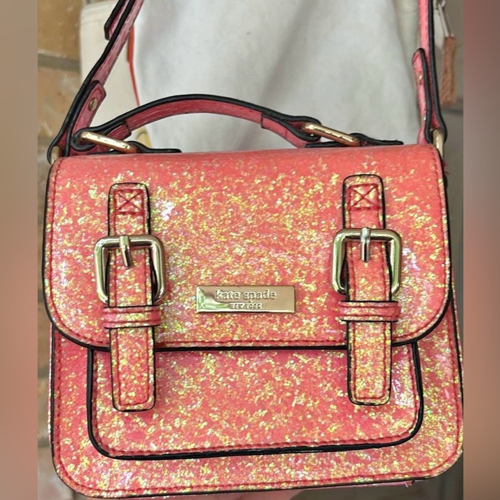 kate spade Coral Glitter Satchel with Gold Hardware